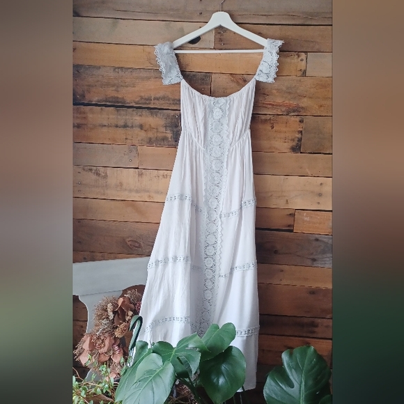 Fashion Nova White/ Light Blue Dress with Crochet Trim - Picture 3 of 9